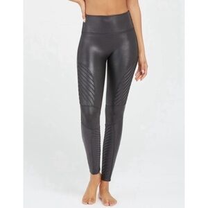 Spanx Black Faux Leather Moto Leggings, S